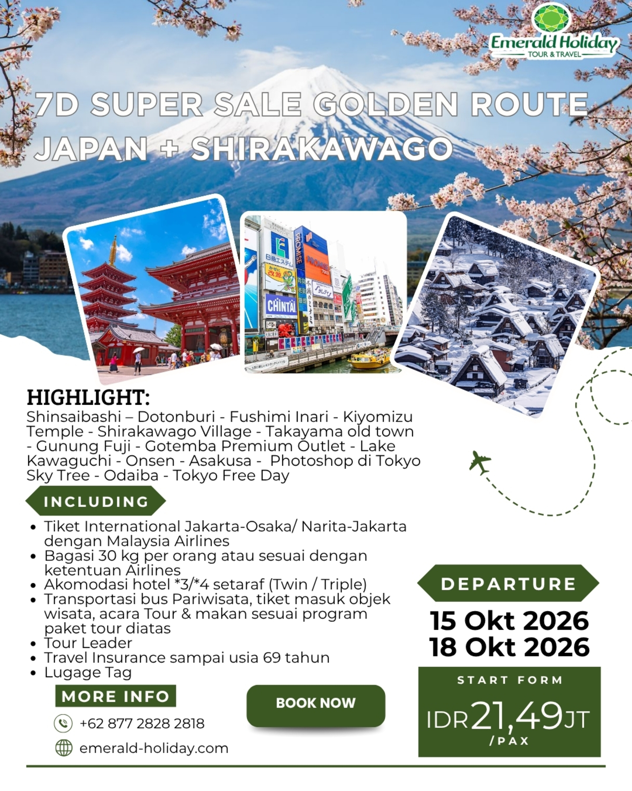 7D SUPER SALE - GOLDEN ROUTE JAPAN SHIRAKAWAGO